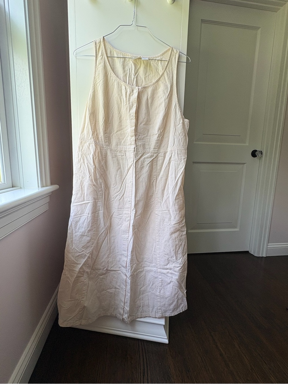 L.L. Bean Cream and Pale Yellow Striped Button-Front Top